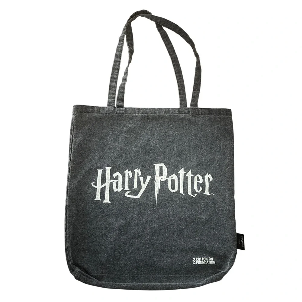 Harry Potter Tote Bag Gray Canvas Reusable Shoulder Bag Bookish Sustainable